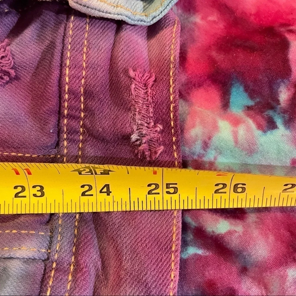 Tie dyed jean jacket distressed blue purple galaxy underwater size L - Picture 11 of 12